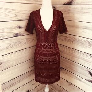 Forever 21 Burgundy Lace Short Sleeve Dress
